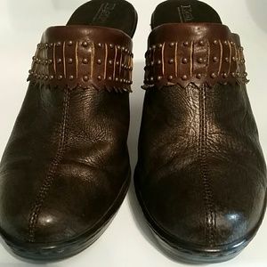 Born leather clogs bronze/brown studded fringe
